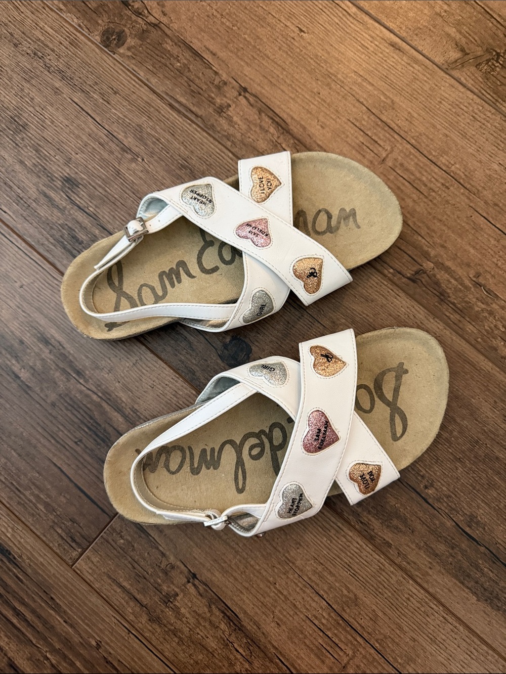 Sam Edelman White Kids' Bethel Kandi Sandals with Metallic Heart Accents
